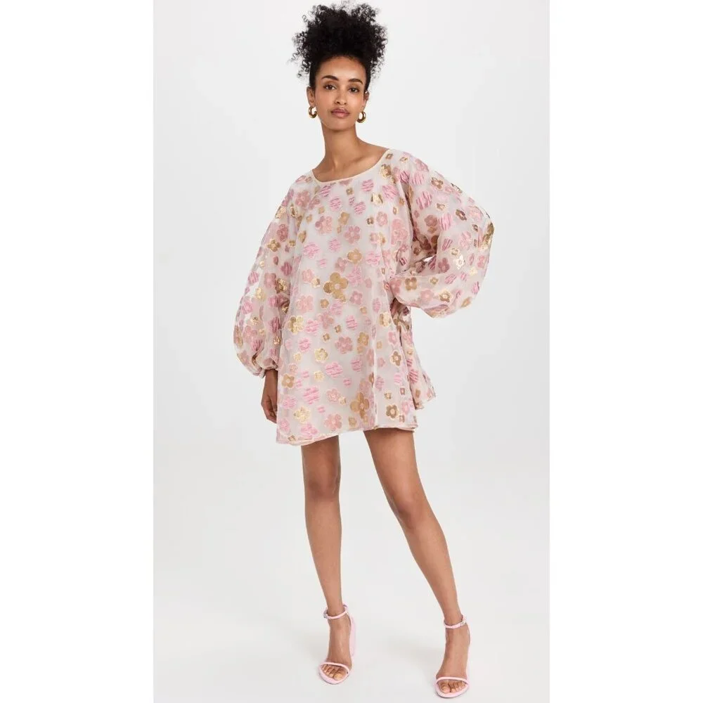 NWT Arianne Elmy Good Luck Mini in Pink Floral Organza Swing Dress L $435 - Picture 12 of 16
